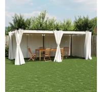 GeenYuu Tonnelle avec Rideaux crème 6x3 m Acier et Aluminium, Gazebo extérieur avec Toit rétractable en Polyester, Structure Robuste pour terrasse Jardin Patio, Protection Ombre Pluie Soleil