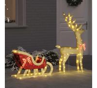 GeenYuu Traîneau tiré par Un Renne avec 200 LED Blanc Chaud en Tissu 70x26x129 cm décor Noël intérieur extérieur avec nœud Rouge et Alimentation USB Ambiance Festive saisonnière