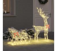 GeenYuu Traîneau tiré par Un Renne Blanc Chaud en Acrylique 70 x 26 x 130 cm avec 200 LED USB décor Noël intérieur extérieur Ambiance Festive Traditionnelle Moderne