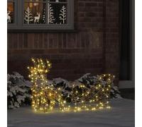 GeenYuu Traîneau tiré par Un Renne Blanc Chaud en Pet, décoration Noël Lumineuse 30 x 12 x 54,5 cm avec Guirlande LED USB, Ornement intérieur extérieur pour fête Saison réveillon