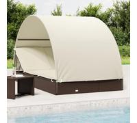 GeenYuu Transat Bain de Soleil 2 Places avec Toit Rond Marron en résine tressée et Acier 211x112x140 cm pour Jardin terrasse Piscine avec Coussins crème réglable Confort extérieur