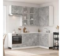 GeenYuu Unité de Cuisine 8 pièces Gris béton Bois d'ingénierie Meuble Cuisine Rangement tiroir Armoire Buffet vaisselier desserte Placard étagère pour kitchenette Salle Repas Salon