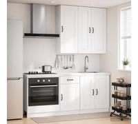 GeenYuu Unité de Cuisine Kalmar 5 pcs Blanc Brillant en Bois d'ingénierie avec placards, tiroirs, étagères et Pieds réglables pour Rangement organisé dans Salle, Cuisine, Salon ou kitchenette
