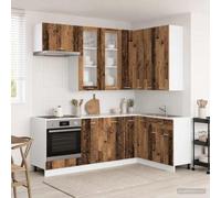 GeenYuu Unité de Cuisine Lyon 8 pcs Bois Ancien en Bois d'ingénierie avec tiroirs, étagères, placards et Portes pour Rangement ustensiles, Vaisselle, casserolier, desserte