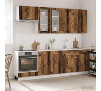 GeenYuu Unité de Cuisine Lyon 8 pcs Bois Ancien en Bois d'ingénierie Meuble Cuisine avec armoires, tiroirs, Placard et étagère pour Rangement, comptoir, Buffet, desserte, Garde-Manger, Organisateur