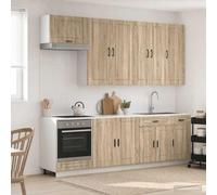 GeenYuu Unité de Cuisine Porto 8 pcs en Bois d'ingénierie chêne Sonoma Meuble Cuisine avec Placard tiroir étagère pour Rangement ustensile Vaisselle et casserolier Pratique et Stable