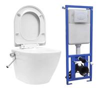 GeenYuu WC mural sans rebord avec chasse d'eau encastrée, céramique blanche, siège à fermeture douce, fonction bidet, double chasse d'eau, facile d'entretien, pour salle de bain et WC d'invités