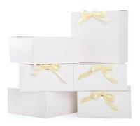 GeeRic Lot de 10 Boîtes Cadeaux avec Couvercle, 20 x 20 x 10 cm, avec Ruban, pour Pâtisserie, Biscuits, Aliments, Papier Kraft Pliable, pour Anniversaire, Mariage, Noël Blanc