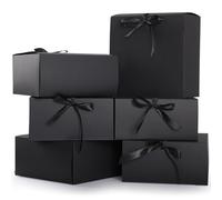 GeeRic Lot de 10 Boîtes Cadeaux avec Couvercle, 20 x 20 x 10 cm, avec Ruban, pour Pâtisserie, Biscuits, Aliments, Papier Kraft Pliable, pour Anniversaire, Mariage, Noël Noir
