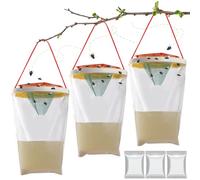GeeRic Sacs Anti-Mouches d'extérieur, 3 Pièces Attrape-Mouches Suspendus avec Couvercle à Appât, Piège à Insectes Rechargeable pour Jardin, Grange, Terrasse et Ferme