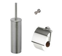 Geesa Nemox Set d'accessoires WC - Brosse de toilette avec support - Porte-rouleau de toilette avec couvercle - Crochet à serviette - inox brossé 916500-05-115