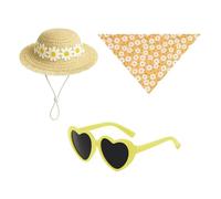 Geese Statue Clothes - Cute Animal Costume Set With Straw Hat Sunglasses Daisy Flower Print Outfit Accessories | Decorative Dress Up For Goose Figurine Display | Beach Seaside Courtyard Indoor Garden