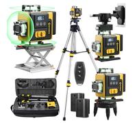 Geevorks Niveau Laser 360 Autonivelant, 4D 16 Lignes Autonivelant, Portée 25m avec Trépied 1.2m, 2x2400mAh Batteries, IP54 avec Télécommande & Support Mural