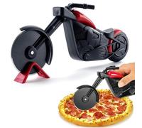 GEFIRE Moto Roulettes à Pizza, Roulettes à Pizza Créative, Rouleau Couteau à Pizza en Acier Inoxydable et Plastique, Coupe Pizza, Revêtement Antiadhésif et Béquille(21.5cm, Noir et Rouge)