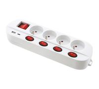 Gefom Bloc multiprise - Blanc - 4 Prises 16 T - 5 interrupteurs - Chargeur USB C et A - Multiple Charge Rapide - Câble 1,5 mètres