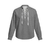 Gefomuofe Chemise à carreaux pour homme, coupe ajustée, décontractée, à carreaux, pour la fête de la bière, chemise de loisirs à manches longues, col montant, chemise à lacets pour la fête de la bière