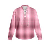 Gefomuofe Chemise à carreaux pour homme, coupe ajustée, décontractée, à carreaux, pour la fête de la bière, chemise de loisirs à manches longues, col montant, chemise à lacets pour la fête de la bière
