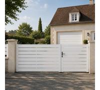 Gefradis Portail battant Manuel PVC Blanc Structure renforcée Largeur 250 cm x Hauteur 140 cm ajouré Lyon