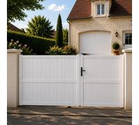 Gefradis Portail battant Manuel PVC Blanc Structure renforcée Largeur 250 cm x Hauteur 160 cm Plein GUÉRANDE