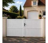 Gefradis Portail battant Manuel PVC Blanc Structure renforcée Largeur 300 cm x Hauteur 180 cm Plein GUÉRANDE