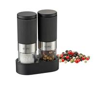 GEFU GF34621 TUSOME Moulin à poivre et à sel avec 2 mini moulins à épices avec support de table, Noir