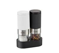 Gefu Lot de 2 mini moulins à sel et poivre TUSOME blanc et noir - 2 mini moulins à épices avec soucoupe