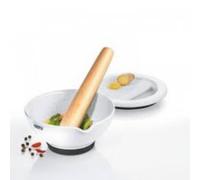 GEFU Mortier en porcelaine avec râpe et pilon bois Suri