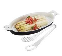 GEFU Presento Assiette de service avec pince en céramique et acier inoxydable, fond rainuré, résistant à la chaleur jusqu'à 220 °C, passe au lave-vaisselle