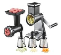 GEFU Râpe et hachoir à viande TRANSFORMA, set à manivelle | Râpe de cuisine multifonction avec tambours découpés au laser, entonnoir de remplissage de saucisses