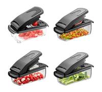 GEFU Treppo Coupe-dés et coupe-légumes avec récipient de 1000 ml | 3 inserts de couteaux pour dés, broches et tranches, lames en acier inoxydable extra tranchantes, passe au lave-vaisselle