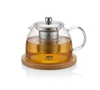 GEFU Trevio Théière 1,5 l avec réchaud - Verseuse en verre avec filtre aspect bois de noyer