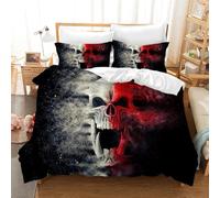 Gegeryozer Housse de Couette Tête de Mort 135×200 cm Parure de Lit Gothique Ensemble de Housses de Couette en Microfibre pour Enfants avec 2 Taies d'oreiller 50 x 75 cm (KL3)