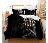 Gegeryozer Housse de Couette Tête de Mort 135×200 cm Parure de Lit Gothique Ensemble de Housses de Couette en Microfibre pour Enfants avec 2 Taies d'oreiller 50 x 75 cm (KL1)