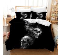 Gegeryozer Housse de Couette Tête de Mort 220×240 cm Parure de Lit Gothique Ensemble de Housses de Couette en Microfibre pour Enfants avec 2 Taies d'oreiller 50 x 75 cm (KL5)