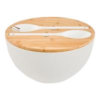 GEHE Saladier de 30,5 cm, saladier en fibre de bambou avec couvercle, bols à mélanger extra larges de 7,7 l avec couverts pour cuisine, salade avec ustensiles pour salade, pâtes, fruits, légumes et