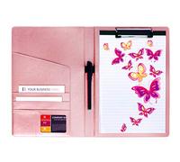 Geila Porte-documents avec stylo - Porte-documents en cuir PU - Organiseur de documents et porte-cartes de visite - Bloc d'écriture 21,6 x 27,9 cm rose gold