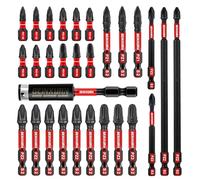 GEINXURN 28 Pièces Pozidriv Embouts de Vissage aux Chocs PZ1 PZ2 PZ3 de 25/50/75/150mm, Jeu d'embouts Magnétique pour Visseuse Tournevis Tige Hexagonale 1/4" S2 en Acier Allié avec 1 Porte-embout 75mm