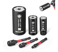 GEINXURN 6-teiliges Universal Douille Set, 3 Universal Multi Cr-v Douille (5-14 mm, 7-19 mm, 11-32 mm), 3 Sechskant Adaptateur (1/4", 3/8", 1/2") für Schrauben, Muttern & Bolzen