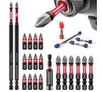 GEINXURN Lot de 20 embouts cruciformes antidérapants à revêtement diamanté PH2 25/50/150 mm en acier S2 1/4" et 1 porte-embout 60 mm avec tubes de rangement