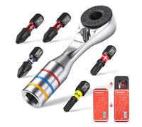 Geinxurn - Lot de 6 mini clés à cliquet, embouts ULTRA TORQUE avec embouts PH2, PZ2, T20, T25, SQ2 de 1 pouce, boîte en fer portable 6PCS-EU