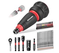 GEINXURN Set de 33 Tournevis à Cliquet Court Tournevis 2-en-1 Douille Universelle 5-14 mm avec Adaptateur Mini Cliquet Multi-Embouts Magnétiques (PH/PZ/Torx/Hex) et Porte-Embout