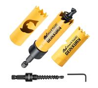 Geinxurn Set de 4pcs Scies-Cloches 19mm avec Foret Centrage et Tige 7/16" | Scie-Cloche Bimétal HSS à Dents Tranchantes, avec Foret et llen, pour Bois, Plastiques et Plaques de Plâtre.