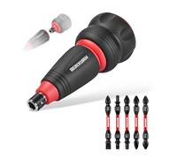 GEINXURN Set de 6 Tournevis à Cliquet Court Tournevis 2-en-1 Embouts Double Extrémité en Acier S2 (PH2, PZ2, T20, T25, SL1/4) Embout de Tournevis Magnétique à Chocs pour Réparation