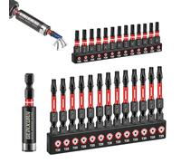GEINXURN Torx Lot de 26 Embouts de Vissage aux Chocs T25 25mm 50mm, Jeu d'embouts Magnétique pour Visseuse Tournevis Tige Hexagonale 1/4" S2 en Acier Allié avec 1 Porte-embout de 60mm, Code Couleur