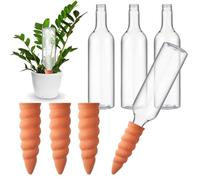 Geiserailie 4 Sets Arrosoirs Automatiques pour Plantes Arrosage en Cône en Terre Cuite avec Bouteilles de 750 ml Abreuvoir en Argile à Libération Lente Distributeur d'Eau pour Pot de Fleurs Vacances