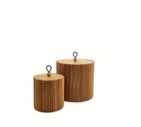 Gekkoli Lot de 2 boîtes de rangement/paniers avec couvercle en bambou, Umania DynaVigor brun (rond (Ø8xH8,2 / Ø12x11,2 cm)),