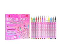 Gel Paint Markers - Quick Dry Nail Arts Pen | Smudge Proof Liners with 12 Piece Set & Vibrant Colors for Beginners, Fingernail Canvas, Craft Projects, Salon Styling and Home Use