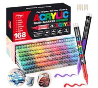 Gelanty Feutre Acrylique, 168 couleurs Acrylic Paint Marker avec embout pinceau flexible, liquide direct marqueur acrylique, feutres coloriage pour la peinture sur roche, céramique, bois