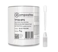 Gelcoat Polyester Piscine | 1 kg | Bleu Piscine | + Catalyseur PMEC + Pipette de dosage 3 ml, Gel Coat pour Rénovation et Finition Bassin Polyester