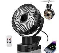 Gemmac USB Ventilateur de Bureau, 8000mAh Ventilateur Sur Batterie Silencieux avec Télécommande, Veilleuse, Rotation de La Tête à 360° Ventilateurs Portable Rechargeable pour Poussette Bebe, Camping